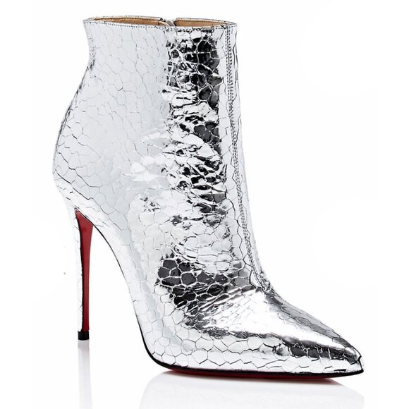 Brand New Christian Louboutin So Kate 100 Silver Metallic Leather Bootie - Picture 1 of 13